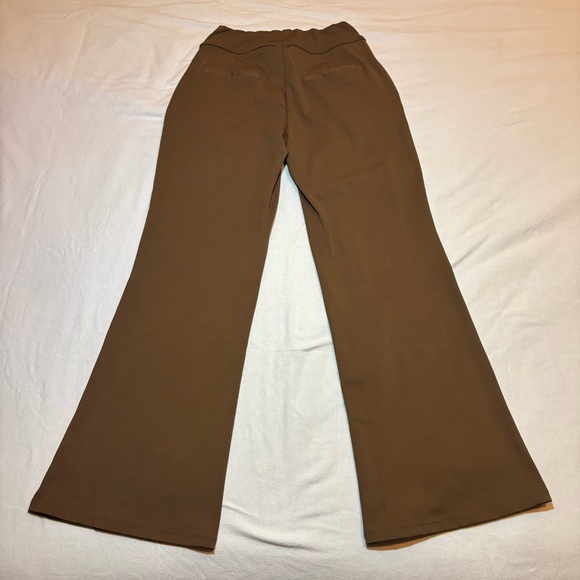 Halara Flex Mid Rise Side Zipper Pocket Work Flare Pants XS Petite Brown Stretch - Picture 2 of 8